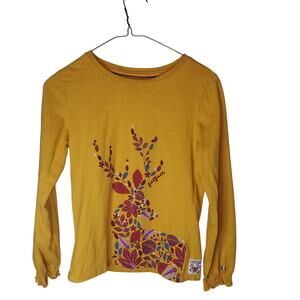 Fat Face Girls 11/12 Embroidered Long Sleeve Floral Tee Cotton Mustard Yellow